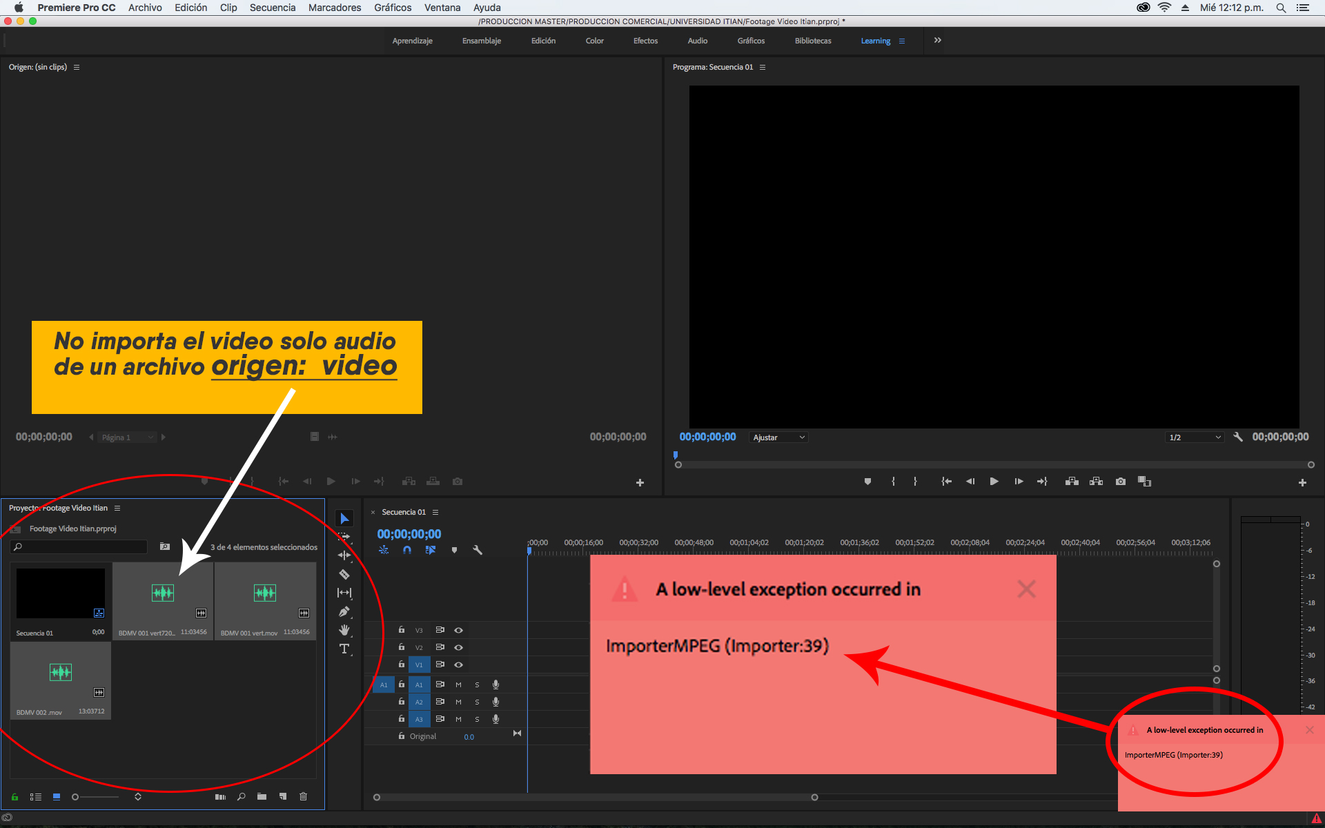 Adobe premiere pro cc se ha cerrado inesperadamente machado